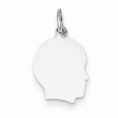 14k white gold 11mm boy head facing right disc pendant charm engraved personalized