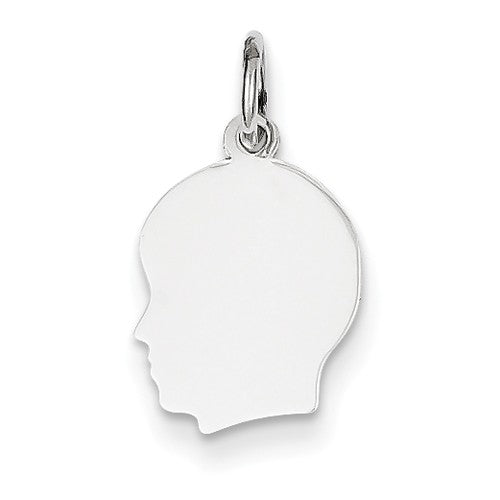 14k White Gold 11mm Boy Head Silhouette Disc Pendant Charm Engraved Personalized - BringJoyCollection