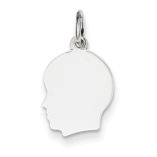 14k white gold 11mm boy head silhouette disc pendant charm engraved personalized