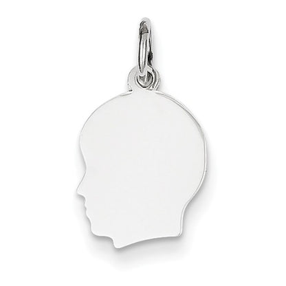 14k white gold 11mm boy head silhouette disc pendant charm engraved personalized