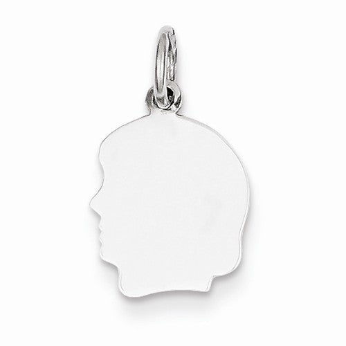 14k White Gold 10mm Girl Head Silhouette Disc Pendant Charm Engraved Personalized - BringJoyCollection