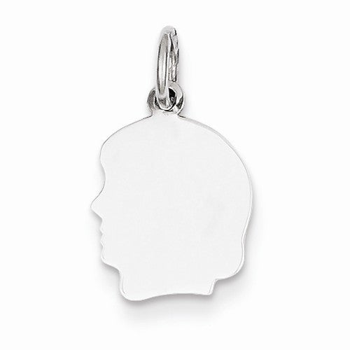 14k white gold 10mm girl head silhouette disc pendant charm engraved personalized