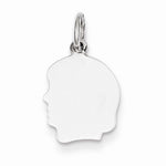 Load image into Gallery viewer, 14k White Gold 10mm Girl Head Silhouette Disc Pendant Charm Engraved Personalized - BringJoyCollection
