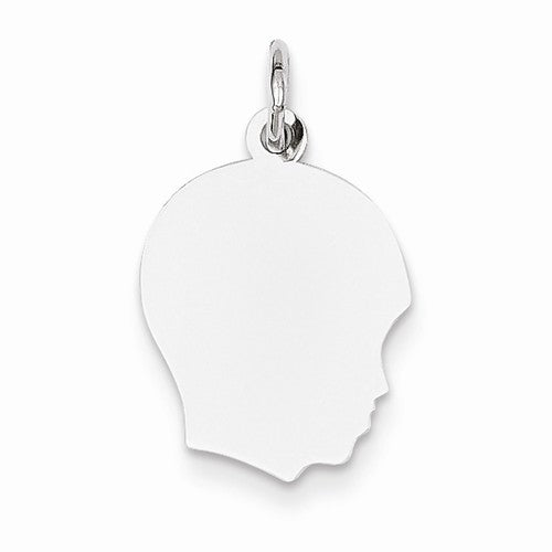 14k White Gold 13mm Boy Head Facing Right Disc Pendant Charm Engraved Personalized - BringJoyCollection