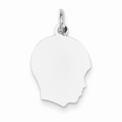 14k white gold 13mm boy head facing right disc pendant charm engraved personalized