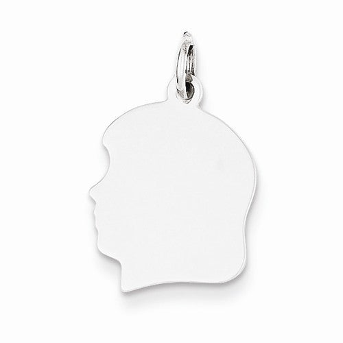 14k white gold 12mm girl head silhouette disc pendant charm engraved personalized