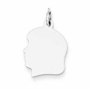 14k White Gold 12mm Girl Head Silhouette Disc Pendant Charm Engraved Personalized - BringJoyCollection