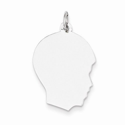 14k white gold 17mm boy head facing right disc pendant charm engraved personalized