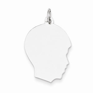 14k white gold 17mm boy head facing right disc pendant charm engraved personalized