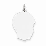 Load image into Gallery viewer, 14k White Gold 17mm Boy Head Facing Right Disc Pendant Charm Engraved Personalized - BringJoyCollection
