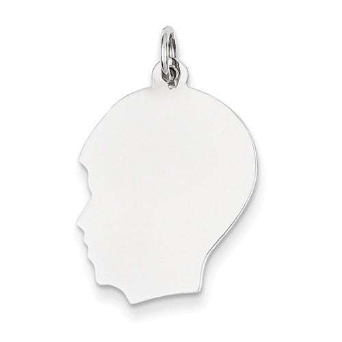 14k White Gold 17mm Boy Head Silhouette Disc Pendant Charm Engraved Personalized - BringJoyCollection