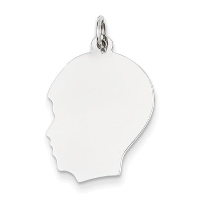 14k white gold 17mm boy head silhouette disc pendant charm engraved personalized