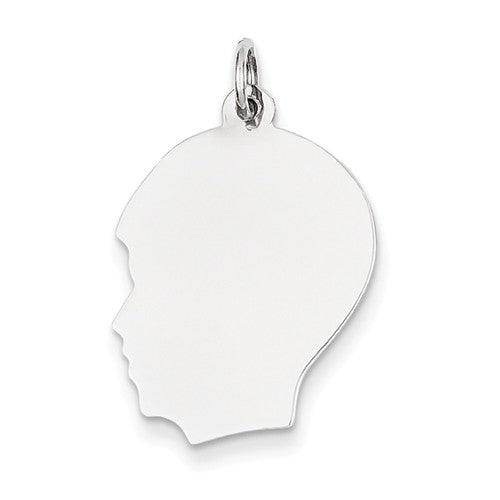 14k white gold 17mm boy head silhouette disc pendant charm engraved personalized