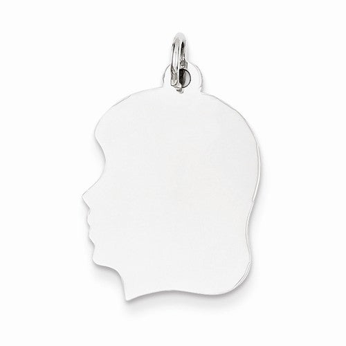 14k white gold 17mm girl head silhouette disc pendant charm engraved personalized