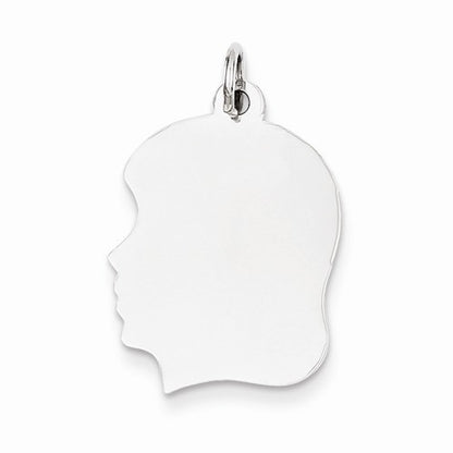 14k white gold 17mm girl head silhouette disc pendant charm engraved personalized