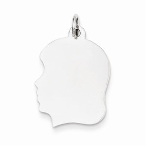 14k White Gold 17mm Girl Head Silhouette Disc Pendant Charm Engraved Personalized - BringJoyCollection
