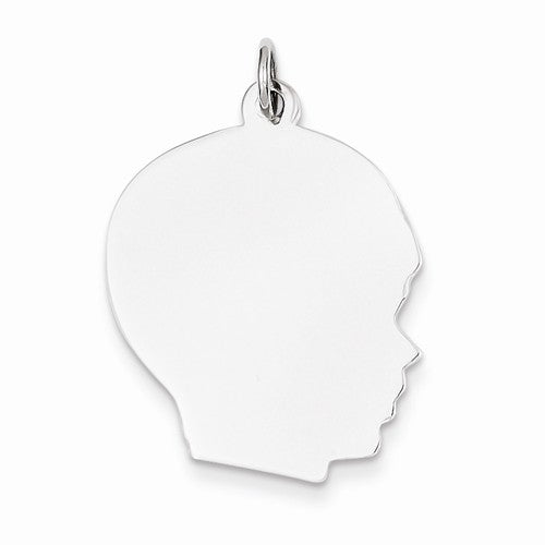14k White Gold 20mm Boy Head Facing Right Disc Pendant Charm Engraved Personalized - BringJoyCollection