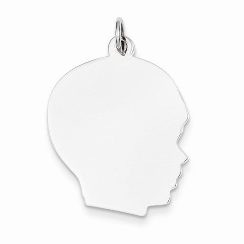 14k white gold 20mm boy head facing right disc pendant charm engraved personalized