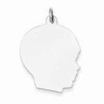 Load image into Gallery viewer, 14k White Gold 20mm Boy Head Facing Right Disc Pendant Charm Engraved Personalized - BringJoyCollection
