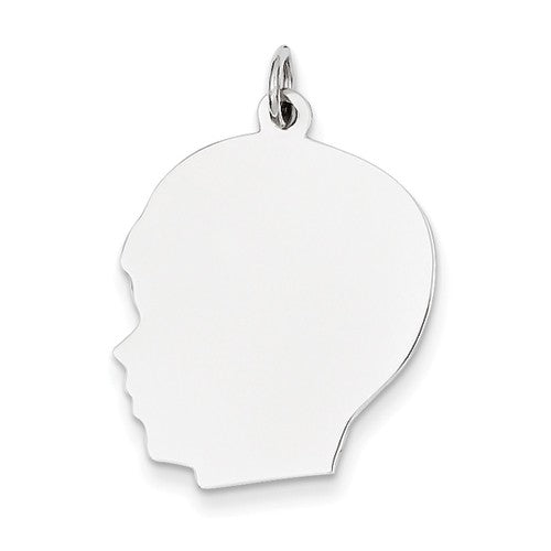 14k White Gold 20mm Boy Head Silhouette Disc Pendant Charm Engraved Personalized - BringJoyCollection