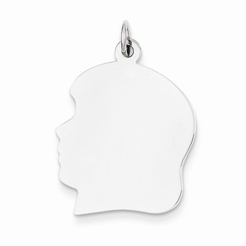 14k White Gold 20mm Girl Head Silhouette Disc Pendant Charm Engraved Personalized - BringJoyCollection