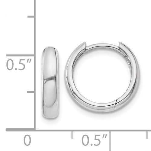 14k white gold classic huggie hinged hoop earrings 12mm x 12mm x 2mm
