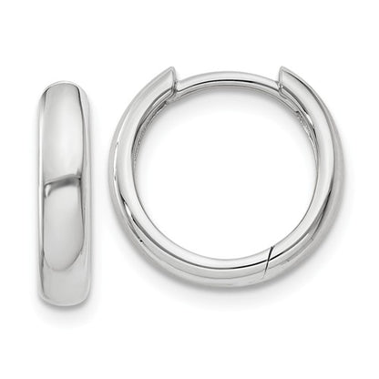 14k white gold classic huggie hinged hoop earrings 12mm x 12mm x 2mm