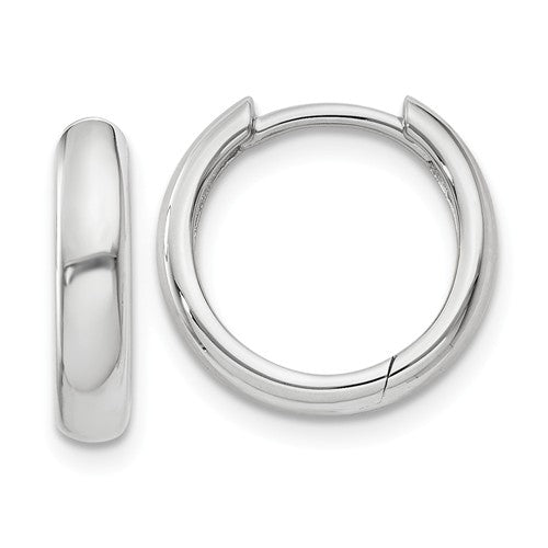 14k white gold classic huggie hinged hoop earrings 12mm x 12mm x 2mm