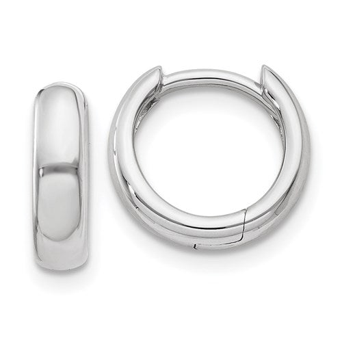 14k white gold small dainty huggie hinged hoop earrings 10mm x 2mm