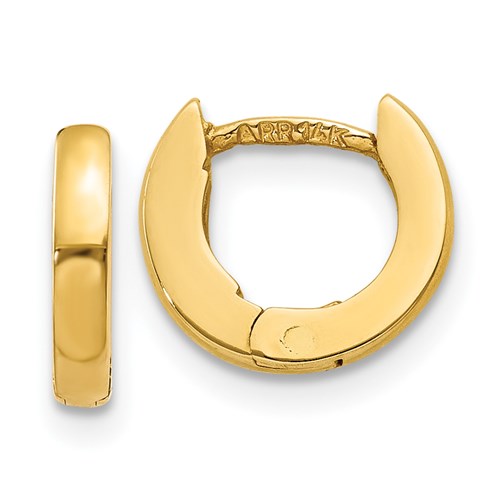 14k Yellow Gold Classic Huggie Hinged Hoop Earrings Small 9mm x 1mm