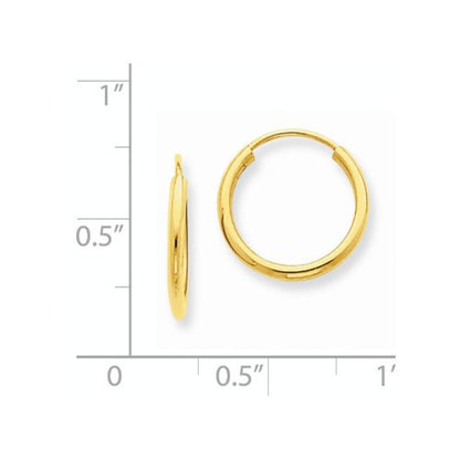 14k yellow gold small classic endless round hoop earrings 12mm x 1.5mm