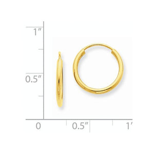 14k Yellow Gold Small Classic Endless Round Hoop Earrings 12mm x 1.5mm - BringJoyCollection