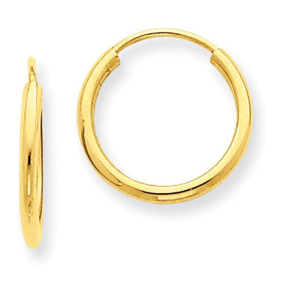 14k yellow gold small classic endless round hoop earrings 12mm x 1.5mm