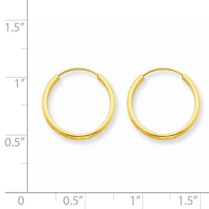 14k yellow gold small classic endless round hoop earrings 15mm x 1.5mm