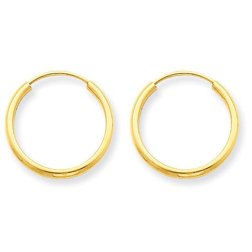 14k Yellow Gold Small Classic Endless Round Hoop Earrings 15mm x 1.5mm - BringJoyCollection