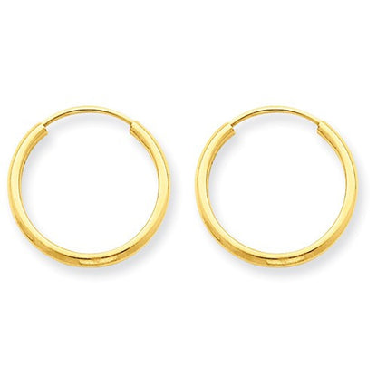 14k yellow gold small classic endless round hoop earrings 15mm x 1.5mm