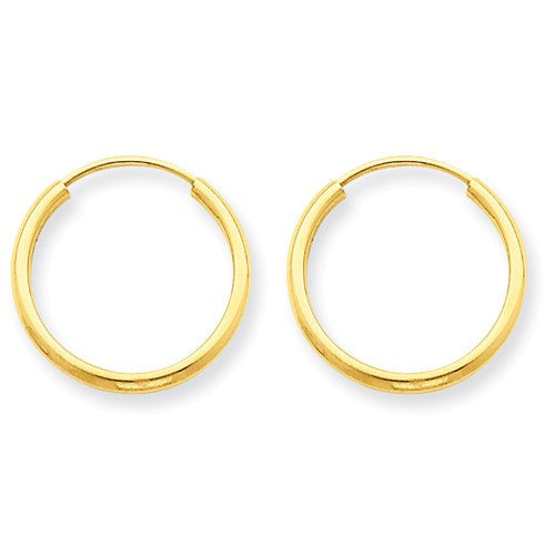 14k yellow gold small classic endless round hoop earrings 15mm x 1.5mm