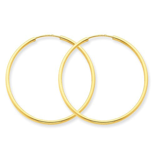 14k Yellow Gold Classic Endless Round Hoop Earrings 26mm x 1.5mm - BringJoyCollection