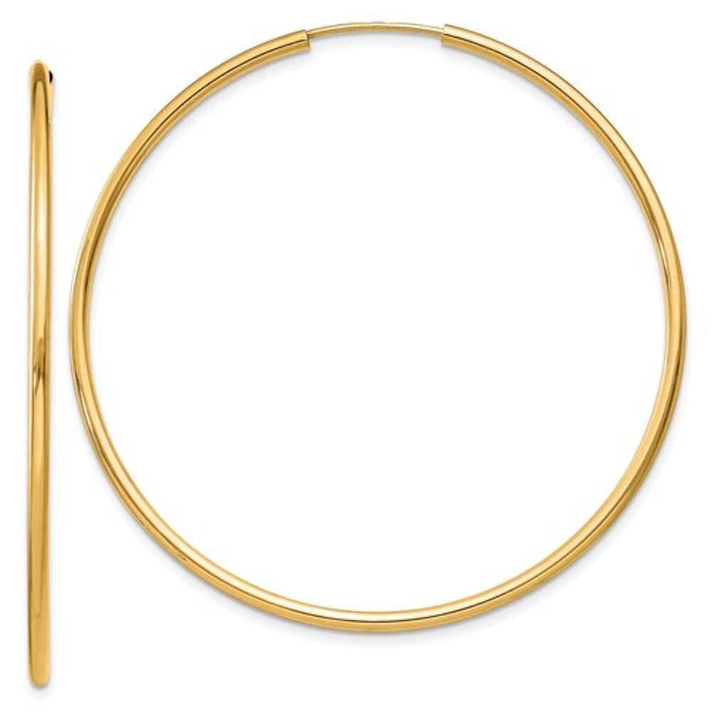14k yellow gold large endless round hoop earrings 45mm x 1.5mm