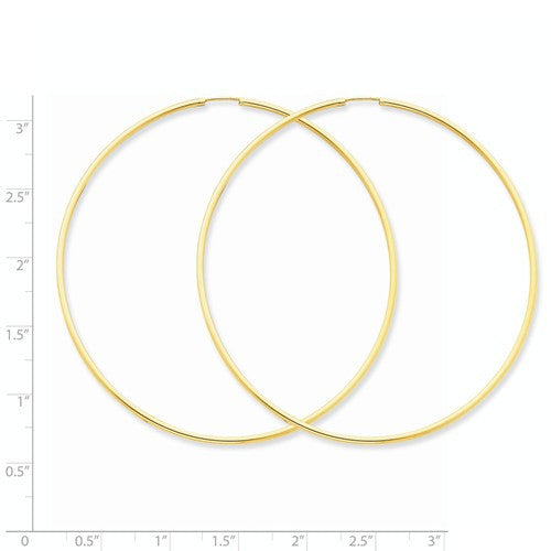 14k Yellow Gold Extra Large Endless Round Hoop Earrings 60mm x 1.5mm - BringJoyCollection
