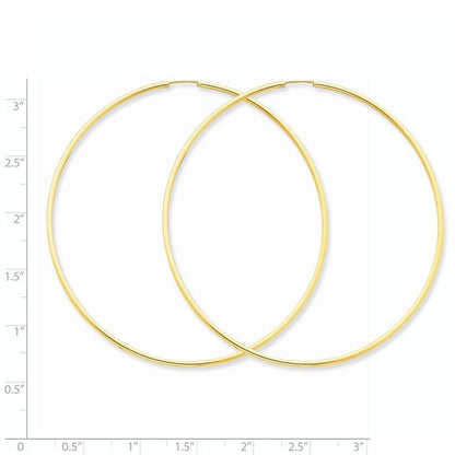 14k yellow gold extra large endless round hoop earrings 60mm x 1.5mm
