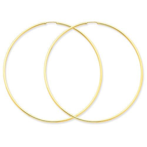 14k yellow gold extra large endless round hoop earrings 60mm x 1.5mm