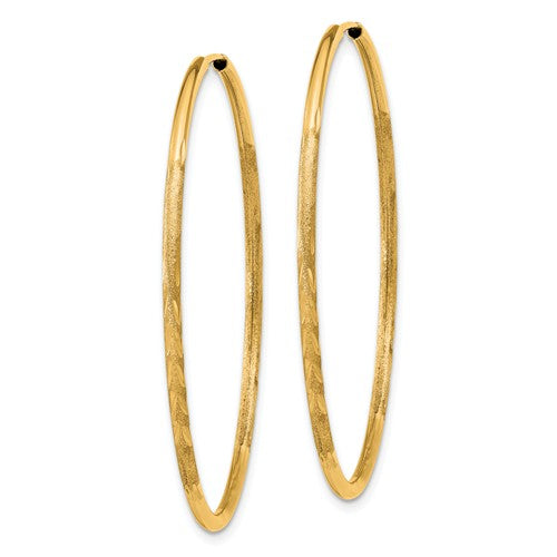 14k Yellow Gold Satin Diamond Cut Endless Round Hoop Earrings 43mm x 1.5mm - BringJoyCollection