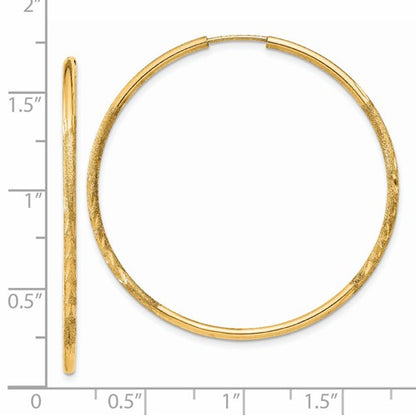 14k yellow gold satin diamond cut endless round hoop earrings 43mm x 1.5mm