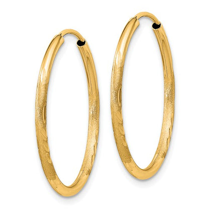 14k yellow gold satin diamond cut endless round hoop earrings 24mm x 1.5mm