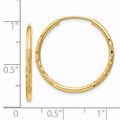 14k yellow gold satin diamond cut endless round hoop earrings 24mm x 1.5mm