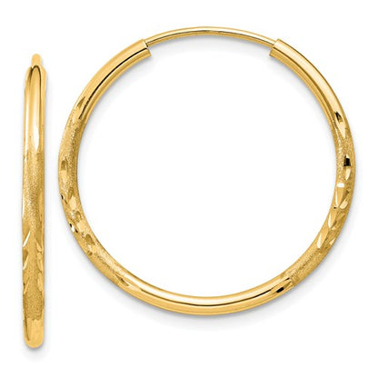 14k yellow gold satin diamond cut endless round hoop earrings 24mm x 1.5mm