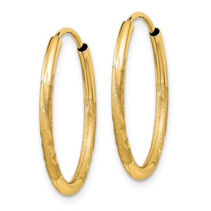 14k Yellow Gold Satin Diamond Cut Endless Round Hoop Earrings 19mm x 1.5mm - BringJoyCollection