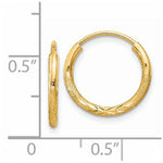 Load image into Gallery viewer, 14k Yellow Gold Satin Diamond Cut Endless Round Hoop Earrings 14mm x 1.5mm
