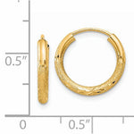 Load image into Gallery viewer, 14k Yellow Gold Satin Diamond Cut Endless Round Hoop Earrings 15mm x 2mm - BringJoyCollection
